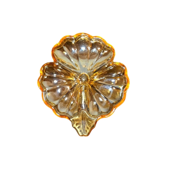 Vintage Jeannette Glass Company Marigold Carnival Glass Three Leaf Dish - Picture 1 of 6